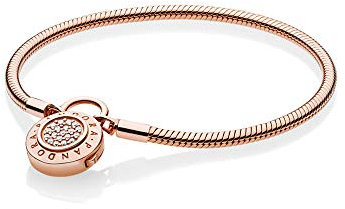 Pandora Moments Schlangen-Gliederarmband mit Pavé Padlock-Verschluss Roségold 19 cm