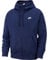 Nike M NSW Club Hoodie FZ BB Felpa, Uomo, Midnight Navy/Midnight Navy/(White), 2XL