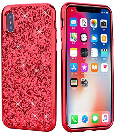 Awenroy Glitter Case for iPhone XR Bling Sparkle Glitter Shining Fashion Style Cover Slim Fit Anti-scratch Protective Case Shockproof Shell - Red