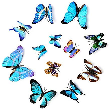 2 Set 24 Stück 3D Schmetterling Aufkleber Wandsticker Schmetterlinge Wandaufkleber Abziehbilder Kunststoff Schmetterling Dekorationen für Schlafzimmer Wohnzimmer Kinderzimmer(Blau)