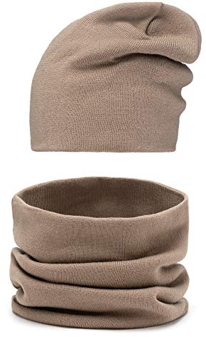 Mikos* Winter Set II Trendige Termo Winter Set Mütze und Loopschal II Schal-Mützen-Kombi Unisex (695) (Camel)