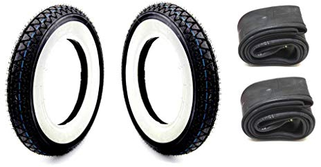 2x Weißwand Reifen Schlauch Set 3,50-10 Zoll K333 4PR 51J TT - Passend für Hercules CV DAX 50 ST70 ZB50 Monkey Roller Scooter