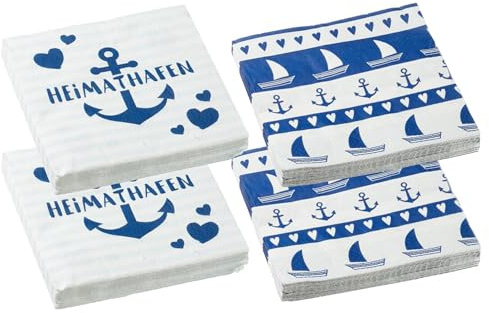 itsisa Servietten Maritim 4 x 20er Pack - Papierservietten, Moin Moin, Heimathafen, Party 33x33 cm