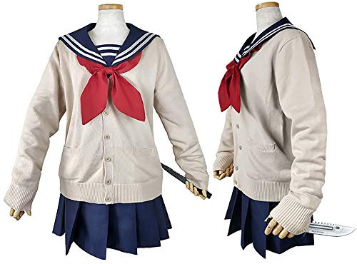 Zhongkaihua Japanisches Anime My Hero Academia Cosplay Kostüm Kleid Cute Himiko Toga Perücke High School Uniform Mädchen Studenten Kleid JK Matrosen Langarm Kostüm für Halloween