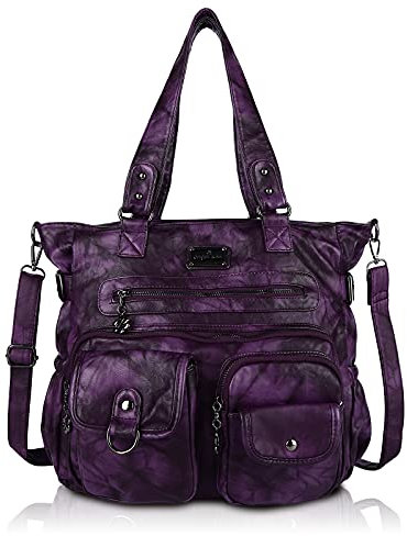 Angel Kiss Geldbörsen und Handtasche für Damen, weiches PU-Leder, Schultertasche, Damen, Tragetasche, Tragegriff, Schultertasche, 5#D, Violett