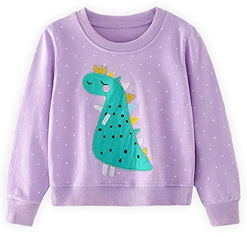 CM-Kid Sweatshirt Mädchen Langarm Shirt Kinder Pullover Baumwolle Frühling Herbst Winter 5 6 Jahre Dinosaurier Lila Gr.116