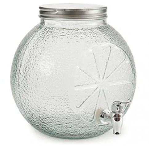 Tradineur - Tarro dispensador de vidrio con grifo, 5 litros, diseño con forma de fruta 24 x 23 x 17,5 cm, bote, botella con grifo, recipiente para servir agua, bebidas frías, refrescos