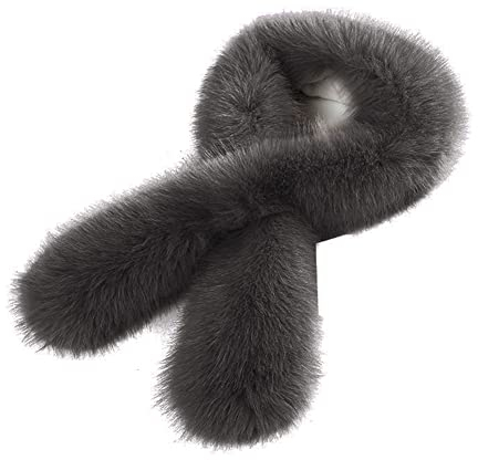 Pelz Schal Damen, Asudaro Damen Kunstpelz Fell Schal Pelzkragen Fellkragen Umschlagtuch Kragen Herbst Winter Warm Weich Scarf Frauen Schultertuch Winter Nackenwärmer,Dunkelgrau