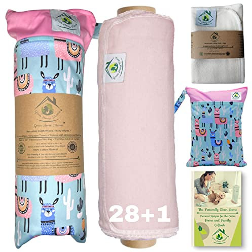 Wiederverwendbare Papierhandtücher, waschbare Rolle, 29 Stück, 100 % weiche Baumwolle, Babytücher, papierlose Papierhandtuch-Alternative, Zero Waste Servietten mit Feuchtbeutel und Waschlappen