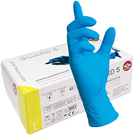 GUARD 5-200 STK Box - blaue Nitril Einweghandschuhe (Gr.9/L) in Spenderbox - Einmalhandschuhe, Untersuchungshandschuhe, Nitril Handschuhe, puderfrei, ohne Latex
