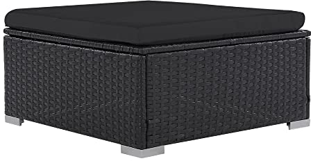 Mingone Hocker Rattan Outdoor mit Kissen Rattansofa Gartenmöbel-Set Sitzhocker Gartensofa für Terrasse Balkon(Schwarz)