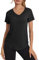 Wayleb Damen Sport T-Shirt Back Mesh Laufshirt Sportshirt Kurzarm Funktionsshirt Atmungsaktiv Schnell Trocken Gym Shortsleeve Oberteile Yoga Tops, schwarz L