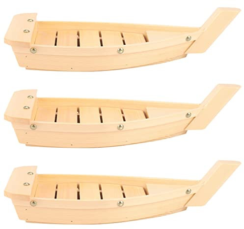 Viupolsor 3 Pièces 42X17X7.5cm Bateau de Cuisine Japonaise Outils de Bateau Simple Fait Main en Bois Sashimi Assorties Plats Froids Vaisselle Bar