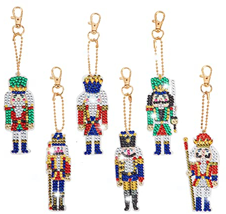 Diamond Painting Anhänger, 6 Stück DIY Diamant Malerei Schlüsselanhänger Anhänger Diamond Art Painting Keychain for Weihnachten Doppelseitig Kindertag Geburtstagsgeschenk