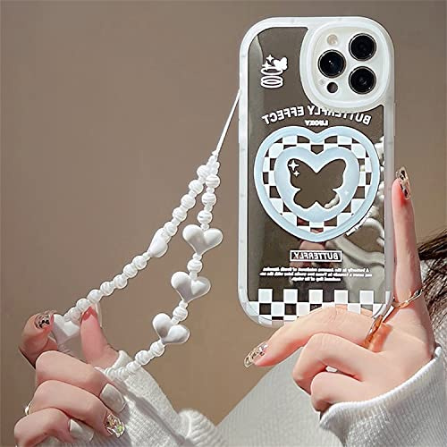 Emlivi Hülle für iPhone 12 mit Perlen Armband Blumen Mode Handyhülle Wellen Schutzhülle Süß Erdbeere Bumper Cover Weich Silikon TPU Case für iPhone 12, Mirror Liebe