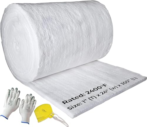 Simond Store Keramikfaser-Isolierrolle, 2400 F (1315 C) 2,5 x 61 x 63,5 cm, hochdichte, feuerfeste Isolierdecke für Schmiede, Gießerei, Ofen, Holzofen, Pizzaofen, Geschirrspüler Isolierdecke