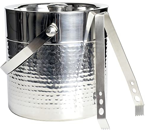 Chef Craft Hammered Ice Bucket with Tong, 3 Quart Volume Capacity, Stainless Steel