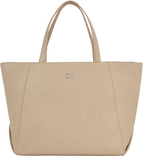 Calvin Klein Damen Tote Bag Tasche Re-Lock Seasonal Shopper Mittelgroß, Beige (Silver Mink), Onesize