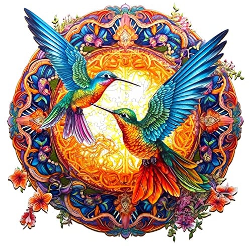 Funnli Holzpuzzles für Erwachsene und Kinder,Mandala Muster Tierförmige Holz-Puzzle, Einzigartige Puzzle aus Tierteilen (Mandala-NACHTIGALL-2, L-13.8 * 13.8in-220 Stücks)