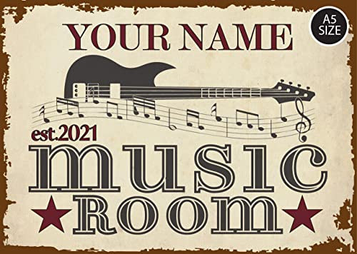 ELITEPRINT Personalised Music Room Sign Indoor/Outdoor Musician's Studio Decor Metal Plaque - Wall Art Decorations (A5 (14.8cm x 21cm))