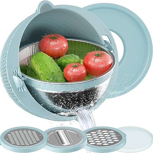 Set 4-1 scolapasta con ciotola, colini per cucina, colini e scolapasta, colino per pasta, colino per riso, detergente per frutta, lavaggio vegetariano, regalo estetico per la cucina, colore: blu