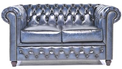 Chesterfield Sofa Brighton - The Brand | 2 Sitzer | 100% Leder, handgefertigt, Original Breite 150 cm (Antik Blau)