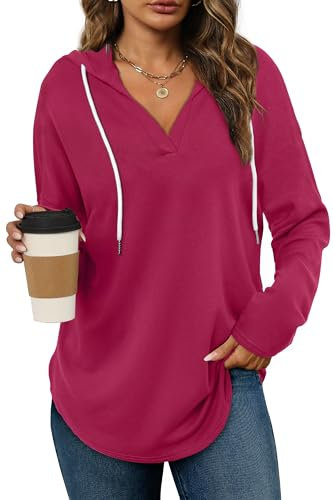 Bofell Sudaderas de moda para mujer, sudaderas de gran tamaño, camisas largas de corte holgado, Rosa fuerte, S