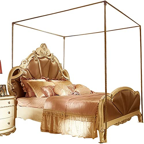 Betthimmelrahmen aus Edelstahl, Queen-Size-Edelstahl-Betthimmelrahmenstangen, Vier Eckbetthalterungen, passend für Twin/Full/Queen/California King/King Size-Metallbett