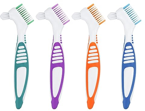 4PCS Brosse à Dents Dentier, Brosse à Prothèses pour Appareil Dentaire Double Angle, Brosse Nettoyage Prothèse Dentaire Portable, Brosse Artificielle pour Dentier pour Soins Dentaires