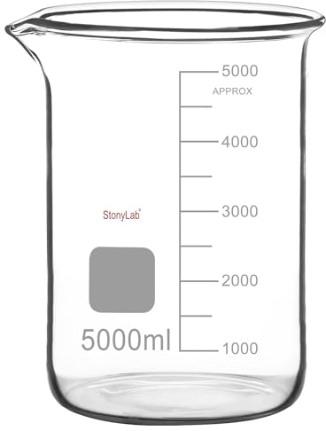 stonylab Glass Beaker, 1 Pack Borosilicate Glass Graduated Low Form Griffin Beaker with Pouring Spout Lab Beaker, 5000 ml