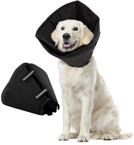 PUZAUKAL Collerette Chien Anti Lechage Collier de Récupération Respirant Collerette pour Réglable Protection Cône pour Chien Anti-Morsure Après la Chirurgie-Noir(XL)
