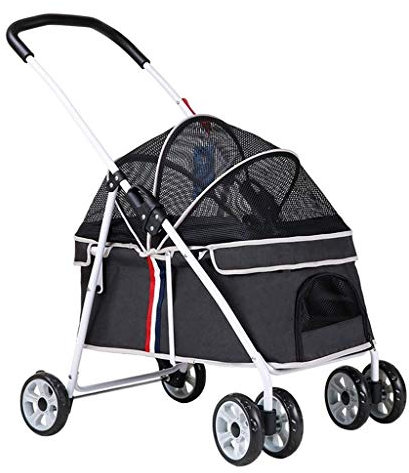 ATHUAH ATHUAH Kleiner Hundewagen, Jogging-Kinderwagen für Katzen/Hunde, Hundewagen mit Reißverschluss und verstellbarer Markise, Hundewagen für kleine, mittelgroße Hunde bis 20 kg (Farbe: Schwarz)