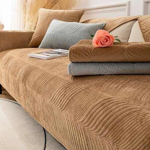 ZYHJAUP Sofaschoner Sitzfläche, Couchschoner rutschfest, Sofaläufer, Couch Überzug U Form, Lounge-Sessel Sofahusse Waschbare Katzen Hunden Möbelschutz F,110 * 240cm