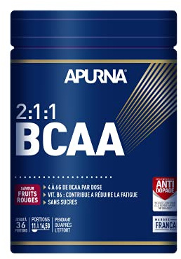 Apurna Nutrition - Bcaa 2:1:1 (400g) - BCAA - Angereichert mit Vitamin B6 - Rote Früchte