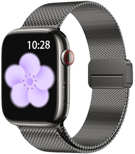 NicMool Correa para Apple Watch 38mm 40mm 41mm 42mm, Inoxidable Mesh Metal Magnética Pulsera para Apple Watch Series 10 42mm/iWatch Series 9/8/7/6/5/4/3/2/1/SE/SE 2 - Grafito