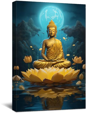 ZQQART Buddha Statue Leinwandbild Wandbild Buddhismus Gebet Bilddrucke Zen Spa Meditation Kunstwerk Wohnzimmer Wanddekoration Rahmen(Buddha -4,30x45cm)