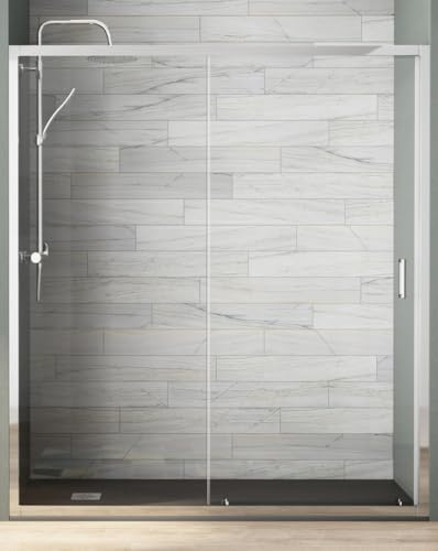 Paroi de Douche Frontale Coulissante 1 Porte 1 Panneau Fixe | Verre Trempé 5 mm Anti-calcaire Hauteur 190 cm Transparent | Profil Chrome Brillant 170 cm (Adaptable 168-172 cm)