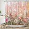 ASDCXZ Vintage Blumen Duschvorhang 180x200 cm, Retro Pink Ölgemälde Weiß Rose Blumen Grün Blätter Bad Waschbar Duschvorhänge Polyester Textil Wasserdicht Duschvorhang für Badewanne mit 12 Haken
