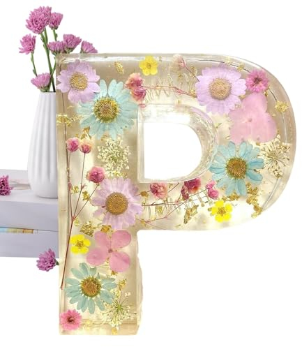 Eteslot Floral Resin Night Light,Pressed Flower Resin Letters with LED Light for Mother,Personalized Flower Resin Letter Light, for Mother, Wife, P