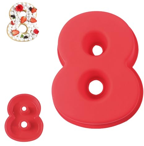 QEEYON Stampo Torta Numero 8, 25.5cm Grande stampo numeri silicone, Stampo per Torta con Numero 3D, Stampo per Torta a Forma di Numero Adatto per Compleanni Matrimoni Feste