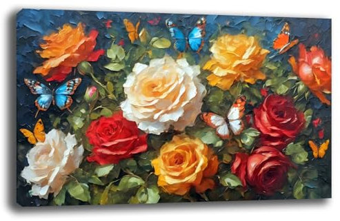 Printerland Quadro Moderno soggiorno FIORI Rosa Rossa Arancione Astratto Quadri moderni da Parete grande Stampa su tela Canvas Decorazione Murale muro Arredo Camera da letto Salone (10, 40x70 cm)