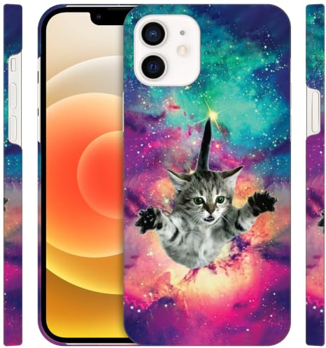 GlamCase for iPhone 12 Mini, iPhone 12 Mini Case - Hipster Flying Cat Space Galaxy Printed Slim & Sleek Cute Plastic Hard Snap on Protective Designer Back Phone Case/Cover for iPhone 12 Mini