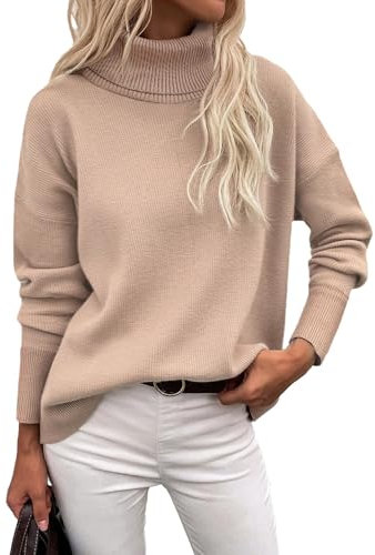 Zeagoo Maglione Donna Elegante Dolcevita Oversize Caldo Maglioncino Lunga Maglia Basic Pullover Invernale Autuno Morbido Sweater Righe XXL