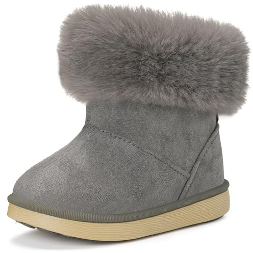 Gaatpot Stivaletti con Invernali Bambini Stivali da Neve per Ragazze Ragazzi Scarpe con Fodera Calda Morbide Antiscivolo Suola Grigio 22EU = 23CN