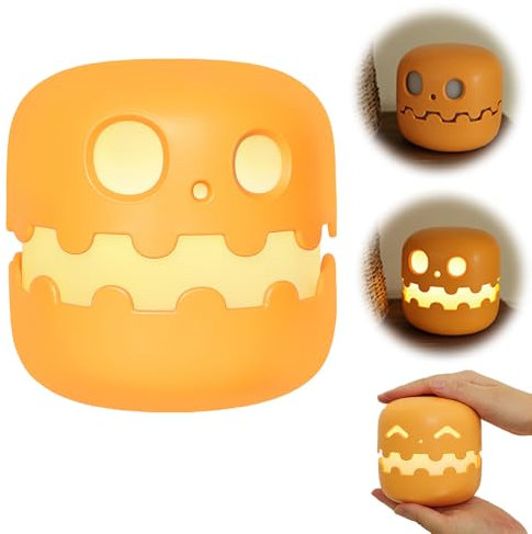GMTEO Halloween Deko Nachttischlampe, 2024 Neu Kürbis Deko Nachtlicht Baby, Herbst Dekoration Kann Gedrückt Werden Nachttischlampe für Jungen Mädchen (Stil 1)