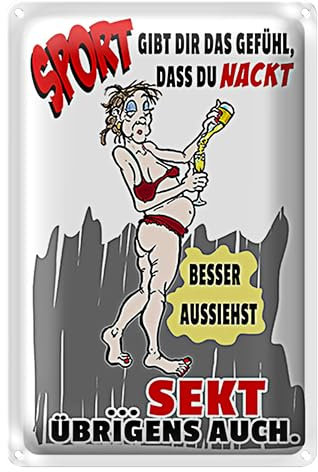 Blechschild 'Sport & Sekt' | Humorvolles Design für Fitness & Party | Dekoration für Zuhause und Bar | 20 x 30cm