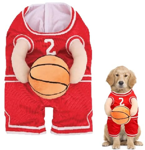 Hunde-Basketballkostüm mit Ball, kleines Hunde-Halloween-Kostüm, Basketballspieler-Kostüm, großes Hunde-Halloween-Kostüm, rotes lustiges Hundekostüm für kleine Hunde, mittelgroße Hunde, große Hunde