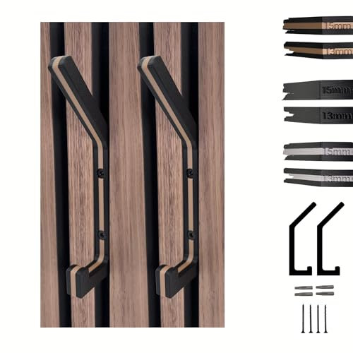 Ganci appendiabiti – 2 ganci colorati coordinati, pannelli acustici (legno, nero, grigio cemento) – Ganci ideali per distanza lamelle di 13 o 15 mm, stabili e sicuri (legno nero, 13 mm)