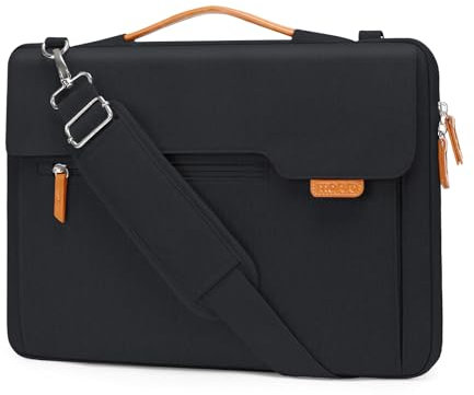 MOSISO Custodia Porta Tracolla Laptop,15-15,6 Pollici Computer Borsa Compatibile con MacBook Pro 16,HP,Dell,Lenovo,Asus Notebook,Borsa Patta con Cerniera Open Aperta&Maniglia&Tasche&Cintura,Nero