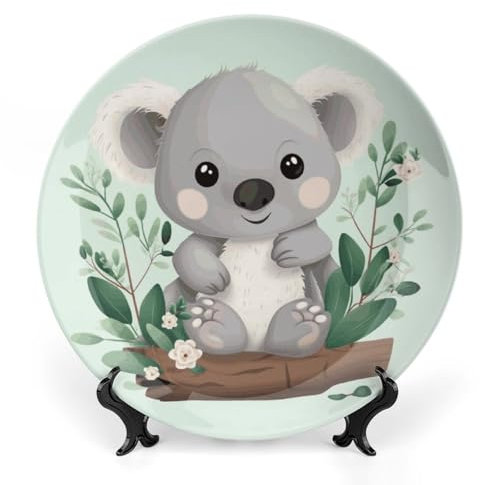 Assiette décorative en porcelaine anglaise élégante pour décoration d'intérieur - Motif koala mignon - Plaque murale à suspendre pour la maison et le bureau